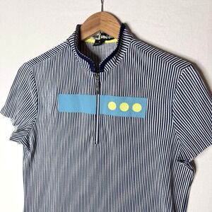 Jamie Sadock Top Women M Blue 1/4 Zip Ribbed Texture Striped Pickleball Golf